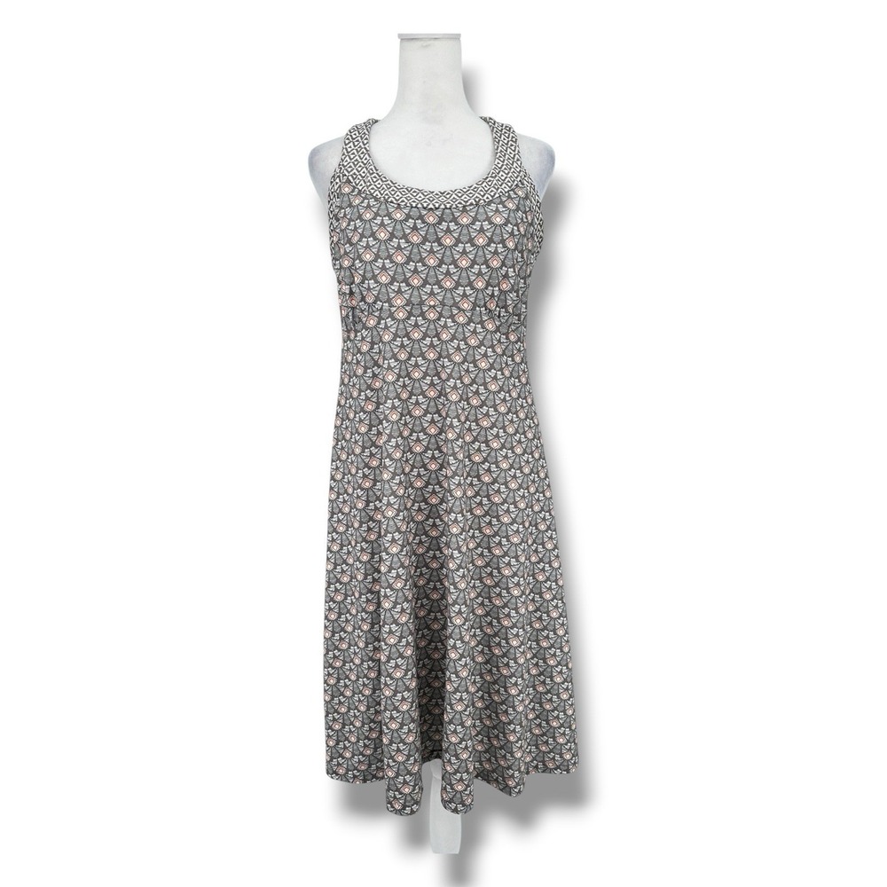 Prana Cali Dress L Gray Geometric Racerback Shelf Bra Casual Athleisure Outdoor
